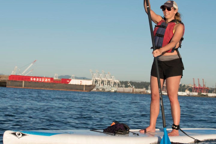 Woman on stand up paddle board