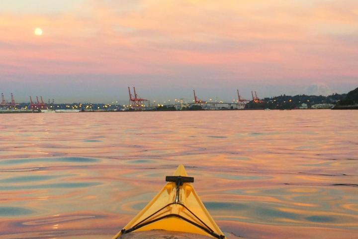 kayak nose at sunset